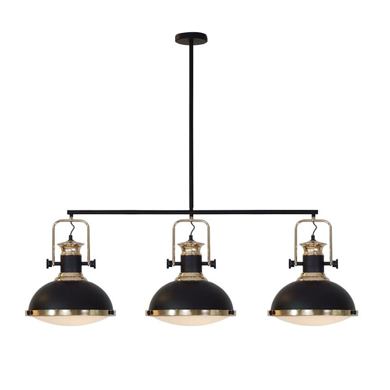 3 Head Dome Island Lighting Industrial Style Black Finish Metal Island Ceiling Light with Glass Diffuser Clearhalo 'Ceiling Lights' 'Island Lights' Lighting' 601806