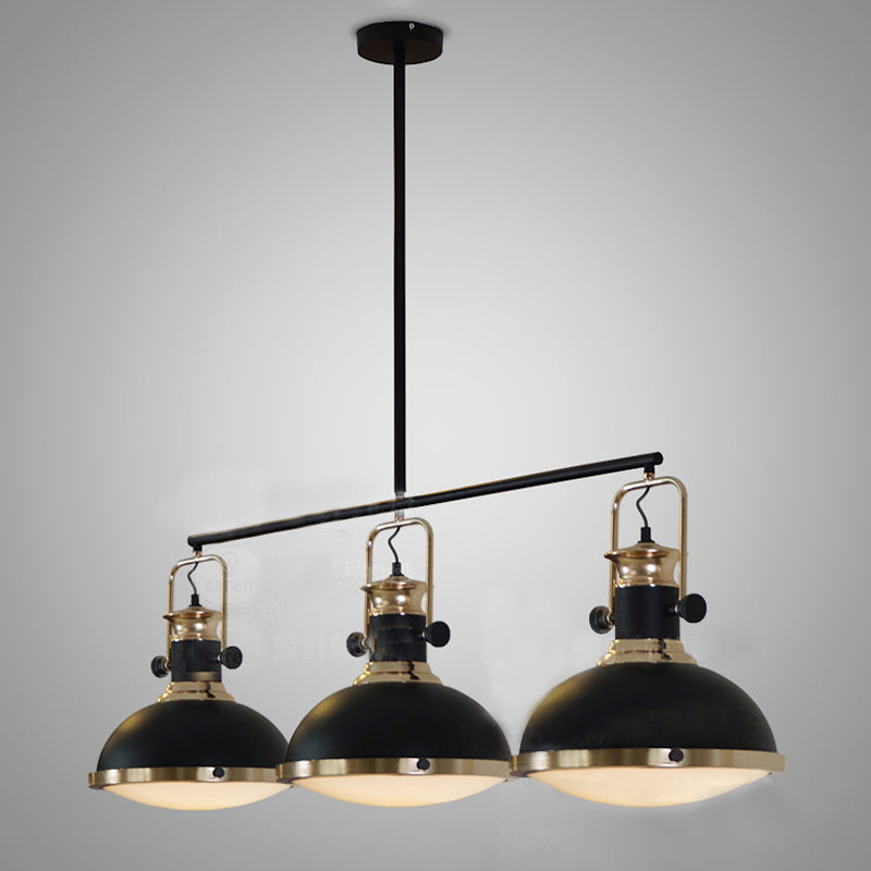 3 Head Dome Island Lighting Industrial Style Black Finish Metal Island Ceiling Light with Glass Diffuser Clearhalo 'Ceiling Lights' 'Island Lights' Lighting' 601807