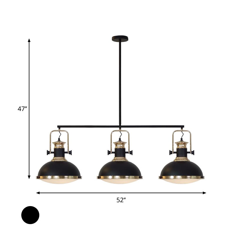 3 Head Dome Island Lighting Industrial Style Black Finish Metal Island Ceiling Light with Glass Diffuser Clearhalo 'Ceiling Lights' 'Island Lights' Lighting' 601808