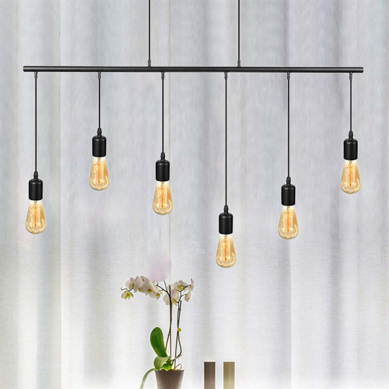 Multi Light Linear Island Ceiling Light with Open Bulb Vintage Industrial Black Metal Pendant Lighting Clearhalo 'Ceiling Lights' 'Island Lights' Lighting' 601818