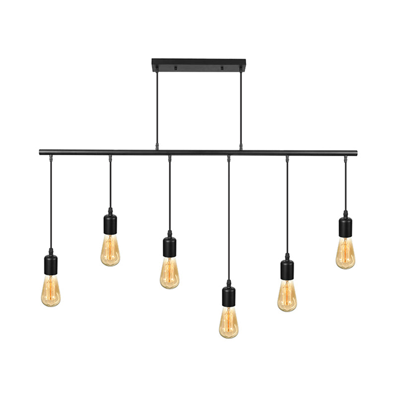 Multi Light Linear Island Ceiling Light with Open Bulb Vintage Industrial Black Metal Pendant Lighting Clearhalo 'Ceiling Lights' 'Island Lights' Lighting' 601819