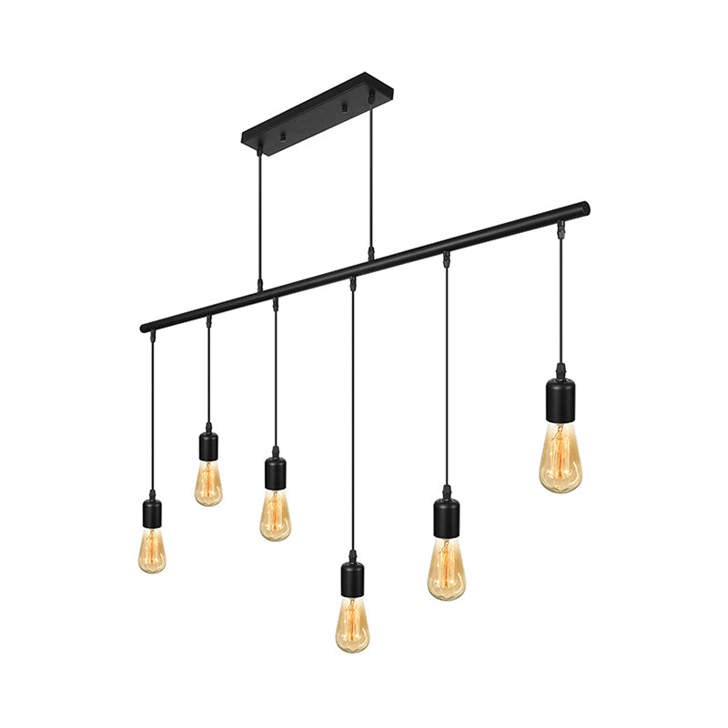 Multi Light Linear Island Ceiling Light with Open Bulb Vintage Industrial Black Metal Pendant Lighting Clearhalo 'Ceiling Lights' 'Island Lights' Lighting' 601820