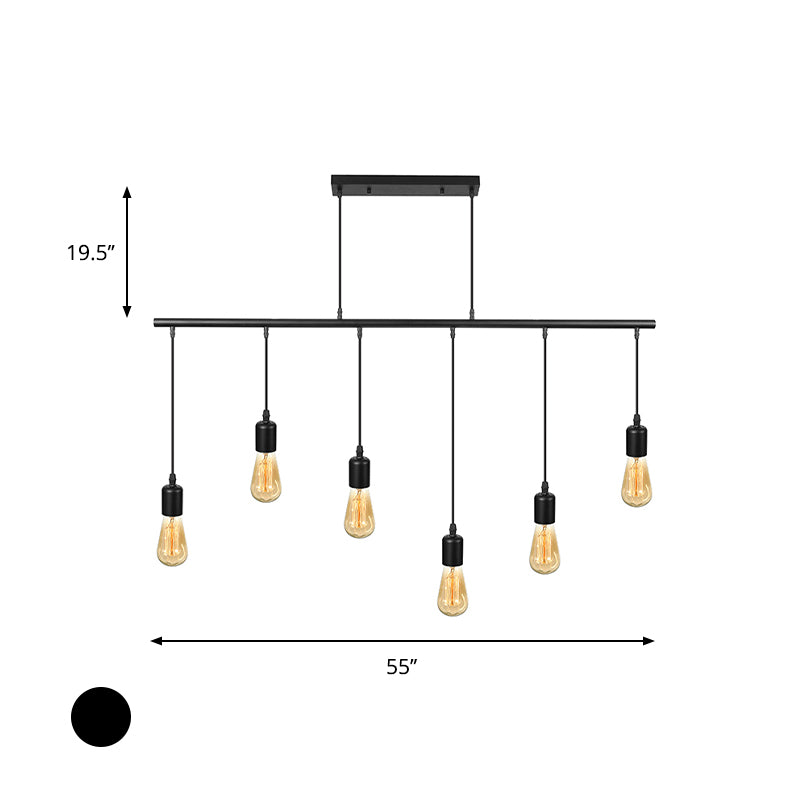 Multi Light Linear Island Ceiling Light with Open Bulb Vintage Industrial Black Metal Pendant Lighting Clearhalo 'Ceiling Lights' 'Island Lights' Lighting' 601821