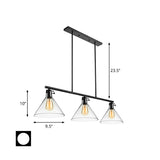 2/3 Lights Island Lamp Industrial Cone Clear Glass Hanging Lighting in Black for Dining Table Clearhalo 'Ceiling Lights' 'Glass shade' 'Glass' 'Island Lights' Lighting' 601914