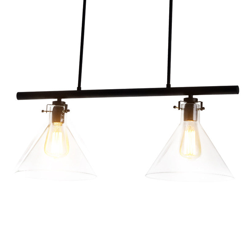 2/3 Lights Island Lamp Industrial Cone Clear Glass Hanging Lighting in Black for Dining Table Clearhalo 'Ceiling Lights' 'Glass shade' 'Glass' 'Island Lights' Lighting' 601918