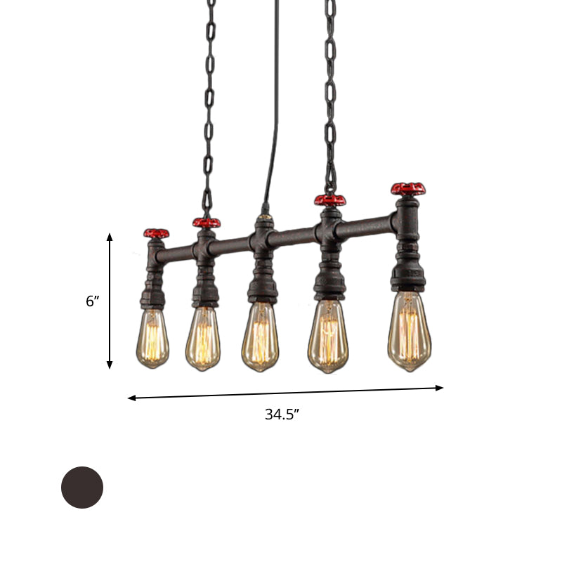 Iron Bare Bulb Island Lighting Industrial 5-Head Dining Room Adjustable Ceiling Light Fixture with Pipe and Valve Clearhalo 'Ceiling Lights' 'Island Lights' Lighting' 602006