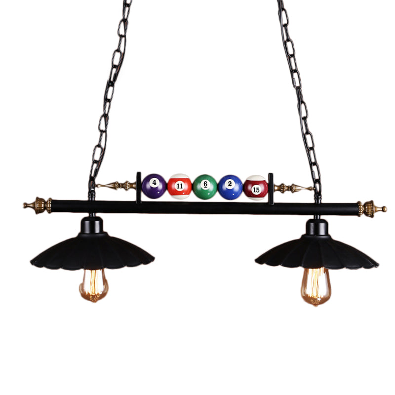 2/3-Light Scalloped Pool Table Light with Billiard Ball Decoration Vintage Metallic Hanging Light in Black Clearhalo 'Ceiling Lights' 'Island Lights' Lighting' 602024