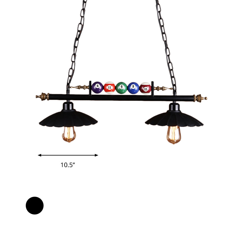 2/3-Light Scalloped Pool Table Light with Billiard Ball Decoration Vintage Metallic Hanging Light in Black Clearhalo 'Ceiling Lights' 'Island Lights' Lighting' 602026