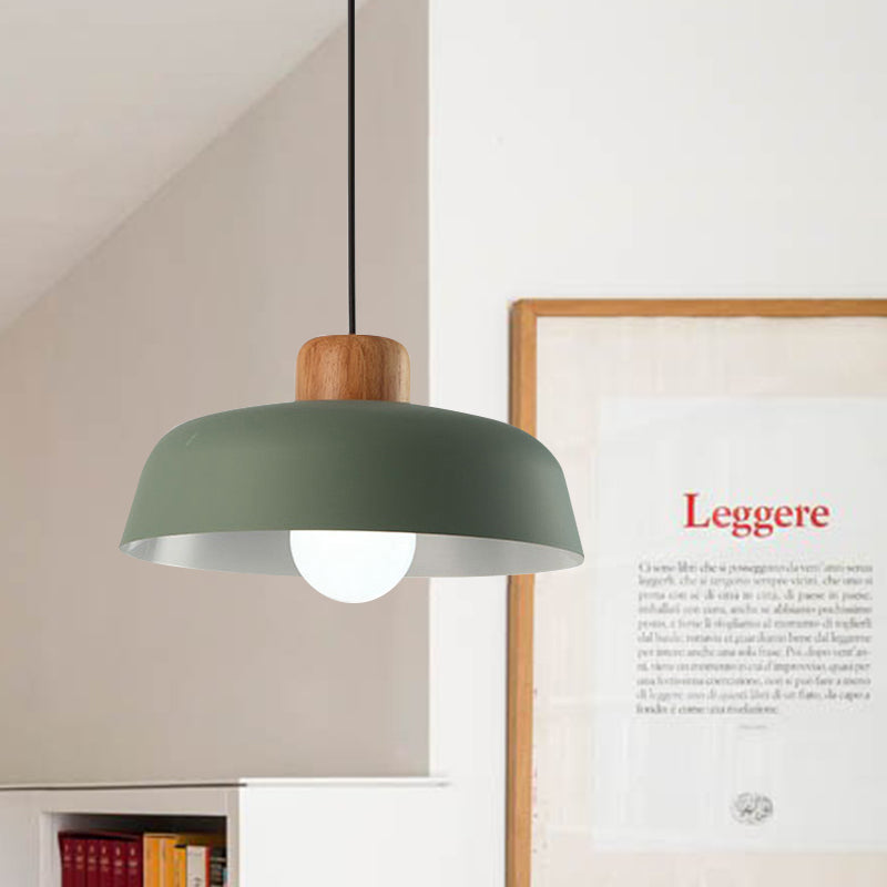 12"/15" Wide Bowl Shade Metallic Hanging Light Macaron Style 1 Bulb Kitchen Ceiling Pendant Lamp in Green/Pink Clearhalo 'Ceiling Lights' 'Modern Pendants' 'Modern' 'Pendant Lights' 'Pendants' Lighting' 602033