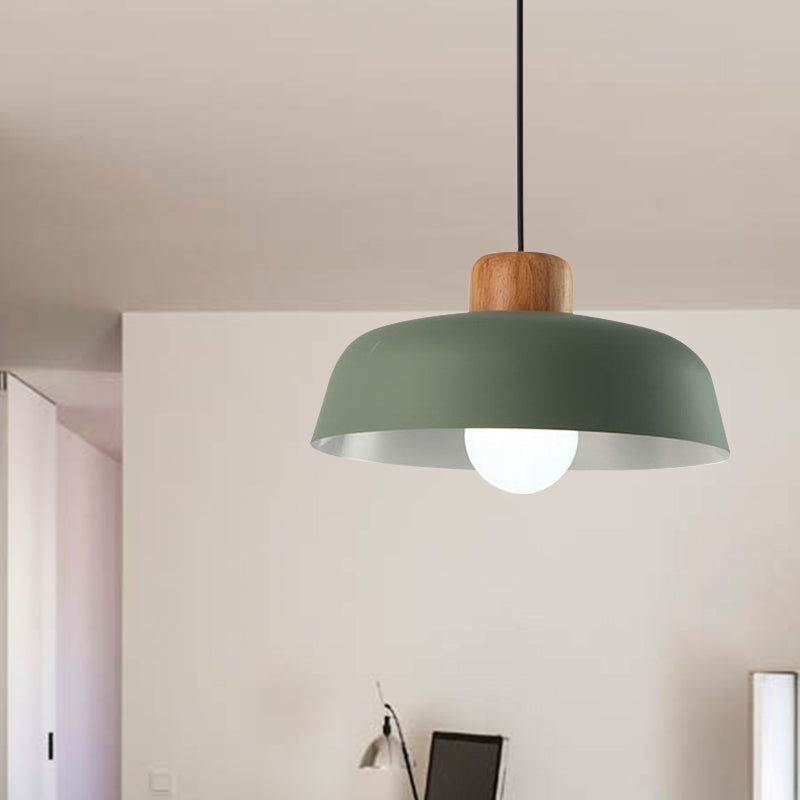 12"/15" Wide Bowl Shade Metallic Hanging Light Macaron Style 1 Bulb Kitchen Ceiling Pendant Lamp in Green/Pink Clearhalo 'Ceiling Lights' 'Modern Pendants' 'Modern' 'Pendant Lights' 'Pendants' Lighting' 602034