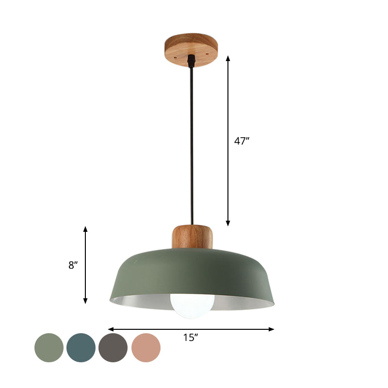 12"/15" Wide Bowl Shade Metallic Hanging Light Macaron Style 1 Bulb Kitchen Ceiling Pendant Lamp in Green/Pink Clearhalo 'Ceiling Lights' 'Modern Pendants' 'Modern' 'Pendant Lights' 'Pendants' Lighting' 602036