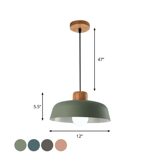 12"/15" Wide Bowl Shade Metallic Hanging Light Macaron Style 1 Bulb Kitchen Ceiling Pendant Lamp in Green/Pink Clearhalo 'Ceiling Lights' 'Modern Pendants' 'Modern' 'Pendant Lights' 'Pendants' Lighting' 602037