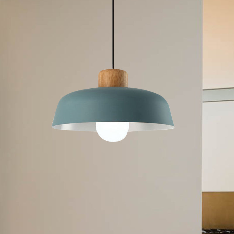 12"/15" Wide Bowl Shade Metallic Hanging Light Macaron Style 1 Bulb Kitchen Ceiling Pendant Lamp in Green/Pink Blue Clearhalo 'Ceiling Lights' 'Modern Pendants' 'Modern' 'Pendant Lights' 'Pendants' Lighting' 602038