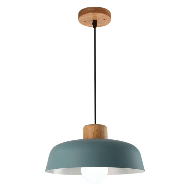 12"/15" Wide Bowl Shade Metallic Hanging Light Macaron Style 1 Bulb Kitchen Ceiling Pendant Lamp in Green/Pink Clearhalo 'Ceiling Lights' 'Modern Pendants' 'Modern' 'Pendant Lights' 'Pendants' Lighting' 602041