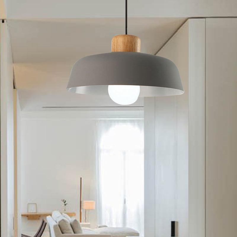 12"/15" Wide Bowl Shade Metallic Hanging Light Macaron Style 1 Bulb Kitchen Ceiling Pendant Lamp in Green/Pink Clearhalo 'Ceiling Lights' 'Modern Pendants' 'Modern' 'Pendant Lights' 'Pendants' Lighting' 602043