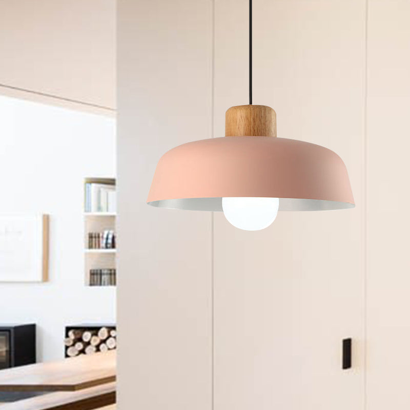 12"/15" Wide Bowl Shade Metallic Hanging Light Macaron Style 1 Bulb Kitchen Ceiling Pendant Lamp in Green/Pink Clearhalo 'Ceiling Lights' 'Modern Pendants' 'Modern' 'Pendant Lights' 'Pendants' Lighting' 602047