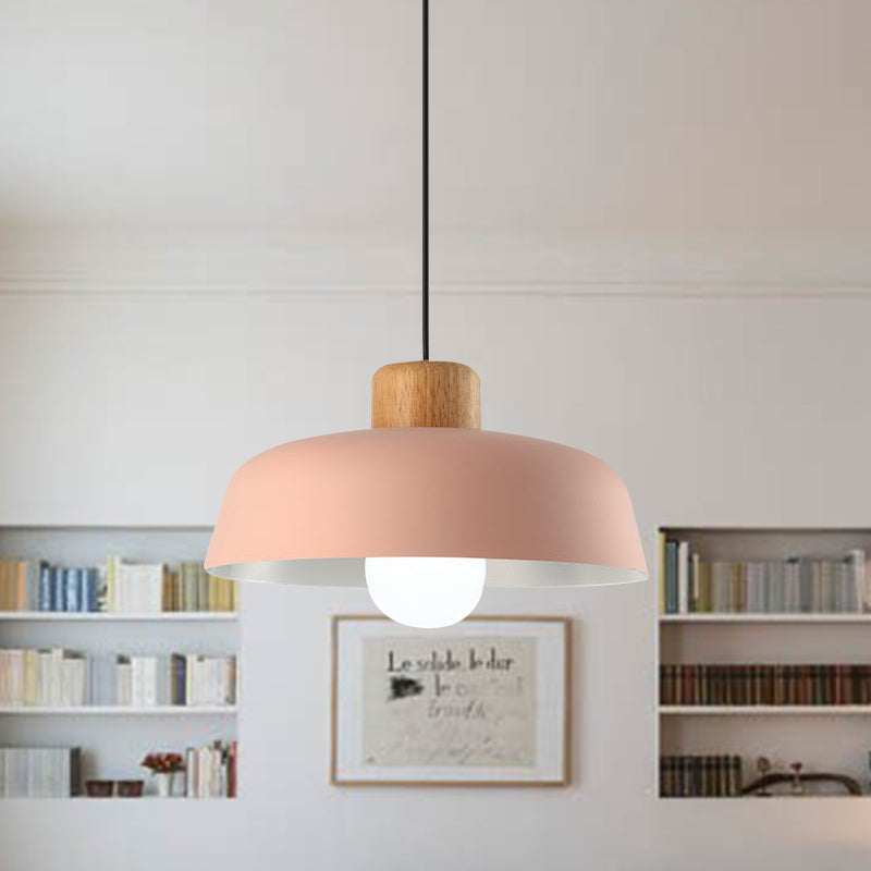 12"/15" Wide Bowl Shade Metallic Hanging Light Macaron Style 1 Bulb Kitchen Ceiling Pendant Lamp in Green/Pink Clearhalo 'Ceiling Lights' 'Modern Pendants' 'Modern' 'Pendant Lights' 'Pendants' Lighting' 602048