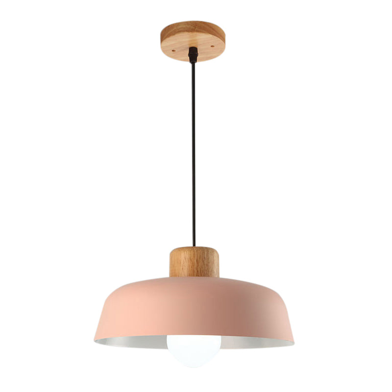 12"/15" Wide Bowl Shade Metallic Hanging Light Macaron Style 1 Bulb Kitchen Ceiling Pendant Lamp in Green/Pink Clearhalo 'Ceiling Lights' 'Modern Pendants' 'Modern' 'Pendant Lights' 'Pendants' Lighting' 602049