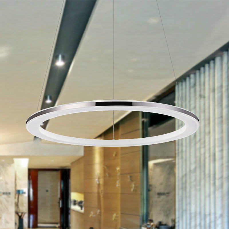 Acrylic Round Ceiling Pendant Contemporary LED 1/2/3-Head Silver Chandelier in Warm/White Light Silver Single Ring Clearhalo 'Ceiling Lights' 'Chandeliers' 'Modern Chandeliers' 'Modern' Lighting' 602192