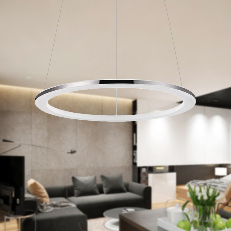 Acrylic Round Ceiling Pendant Contemporary LED 1/2/3-Head Silver Chandelier in Warm/White Light Clearhalo 'Ceiling Lights' 'Chandeliers' 'Modern Chandeliers' 'Modern' Lighting' 602194