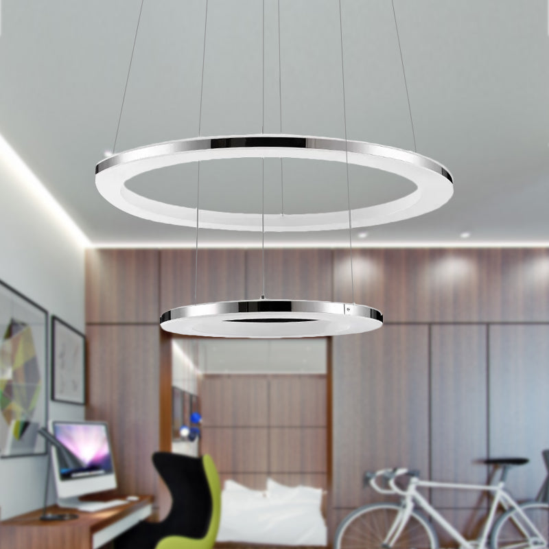 Acrylic Round Ceiling Pendant Contemporary LED 1/2/3-Head Silver Chandelier in Warm/White Light Clearhalo 'Ceiling Lights' 'Chandeliers' 'Modern Chandeliers' 'Modern' Lighting' 602199