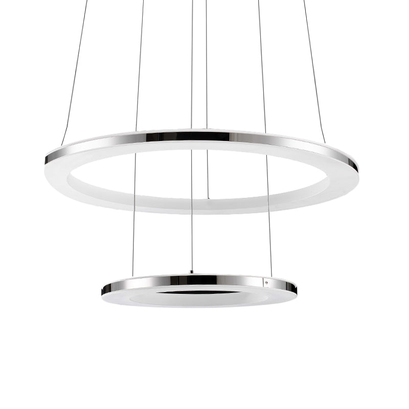 Acrylic Round Ceiling Pendant Contemporary LED 1/2/3-Head Silver Chandelier in Warm/White Light Clearhalo 'Ceiling Lights' 'Chandeliers' 'Modern Chandeliers' 'Modern' Lighting' 602200