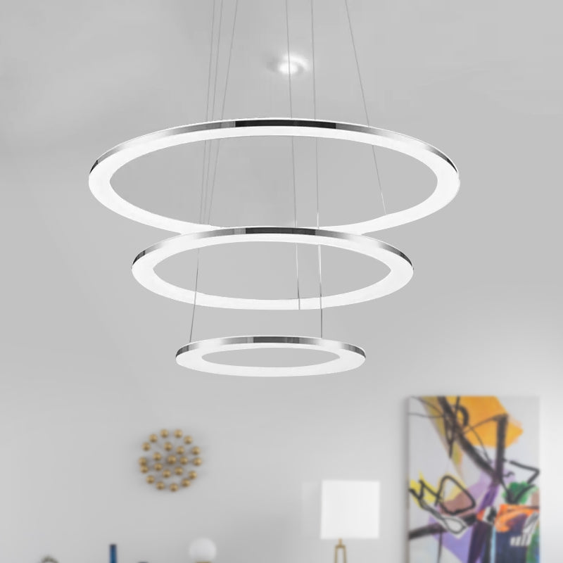 Acrylic Round Ceiling Pendant Contemporary LED 1/2/3-Head Silver Chandelier in Warm/White Light Clearhalo 'Ceiling Lights' 'Chandeliers' 'Modern Chandeliers' 'Modern' Lighting' 602204