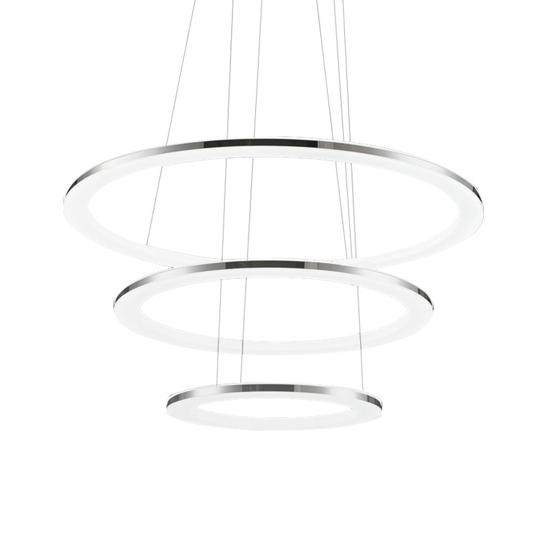 Acrylic Round Ceiling Pendant Contemporary LED 1/2/3-Head Silver Chandelier in Warm/White Light Clearhalo 'Ceiling Lights' 'Chandeliers' 'Modern Chandeliers' 'Modern' Lighting' 602205