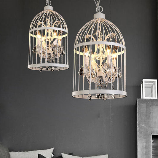 4 Heads Birdcage Chandelier Lighting Vintage Style Black/White/Rust Iron Hanging Lamp with Candle and Crystal Deco for Living Room Clearhalo 'Cast Iron' 'Ceiling Lights' 'Chandeliers' 'Industrial Chandeliers' 'Industrial' 'Metal' 'Middle Century Chandeliers' 'Rustic Chandeliers' 'Tiffany' Lighting' 602225