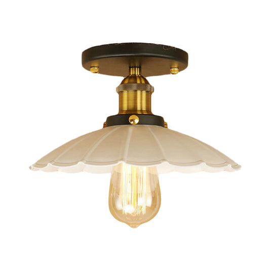 Scalloped Edge Balcony Semi Flush Light Vintage Style Metal 1 Light Black/Rust Ceiling Light Fixture Clearhalo 'Ceiling Lights' 'Close To Ceiling Lights' 'Close to ceiling' 'Flush mount' 'Industrial Flush Mount' Lighting' 602309