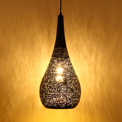 Etched Cone/Oval Metallic Hanging Ceiling Light Vintage Stylish 1 Light Dining Room Pendant Lamp in Black Black Water Drop Clearhalo 'Ceiling Lights' 'Modern Pendants' 'Modern' 'Pendant Lights' 'Pendants' Lighting' 60232