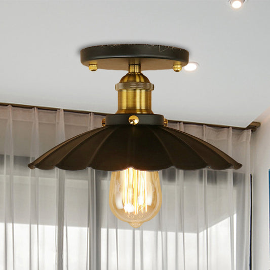 2 Lights Metal Ceiling Mounted Light Loft Style Black Scalloped Edge Indoor Semi Flush Mount Lighting Black Clearhalo 'Ceiling Lights' 'Close To Ceiling Lights' 'Close to ceiling' 'Flush mount' 'Industrial Flush Mount' Lighting' 602330