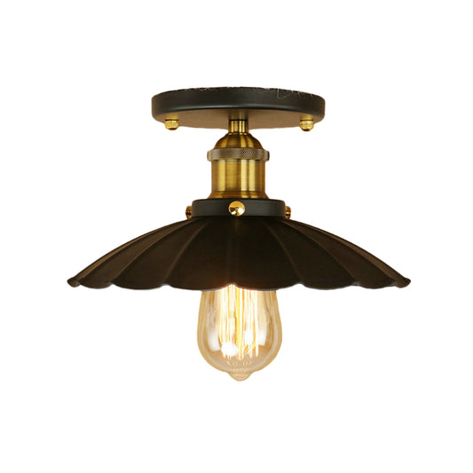 2 Lights Metal Ceiling Mounted Light Loft Style Black Scalloped Edge Indoor Semi Flush Mount Lighting Clearhalo 'Ceiling Lights' 'Close To Ceiling Lights' 'Close to ceiling' 'Flush mount' 'Industrial Flush Mount' Lighting' 602333