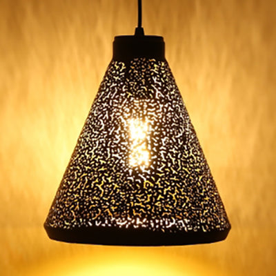 Etched Cone/Oval Metallic Hanging Ceiling Light Vintage Stylish 1 Light Dining Room Pendant Lamp in Black Black Cone Clearhalo 'Ceiling Lights' 'Modern Pendants' 'Modern' 'Pendant Lights' 'Pendants' Lighting' 60234