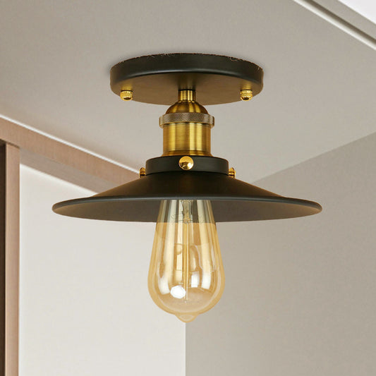 Loft Saucer Semi Flush Mount Lighting 1 Bulb Metallic Ceiling Light Fixture in Black/White for Kitchen Black Clearhalo 'Ceiling Lights' 'Close To Ceiling Lights' 'Close to ceiling' 'Flush mount' 'Industrial Flush Mount' Lighting' 602349