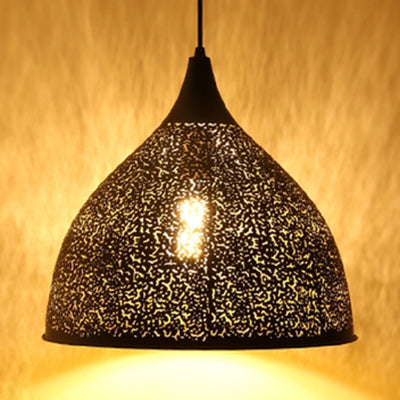 Etched Cone/Oval Metallic Hanging Ceiling Light Vintage Stylish 1 Light Dining Room Pendant Lamp in Black Black Semicircle Clearhalo 'Ceiling Lights' 'Modern Pendants' 'Modern' 'Pendant Lights' 'Pendants' Lighting' 60236