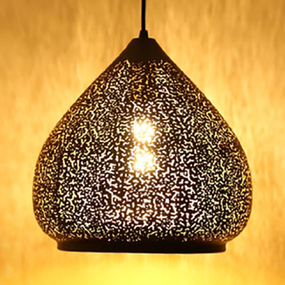 Etched Cone/Oval Metallic Hanging Ceiling Light Vintage Stylish 1 Light Dining Room Pendant Lamp in Black Black Onion Clearhalo 'Ceiling Lights' 'Modern Pendants' 'Modern' 'Pendant Lights' 'Pendants' Lighting' 60238