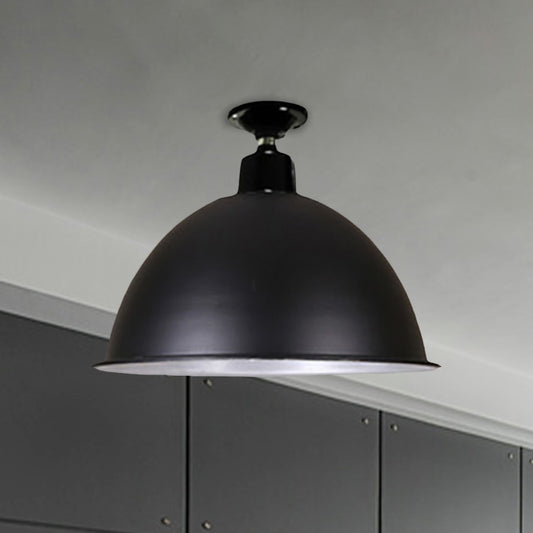 Loft Style Dome Ceiling Lighting 1 Head Metal Semi Flush Mount Light in Black for Dining Room, 12"/14" Width Clearhalo 'Ceiling Lights' 'Close To Ceiling Lights' 'Close to ceiling' 'Semi-flushmount' Lighting' 602421