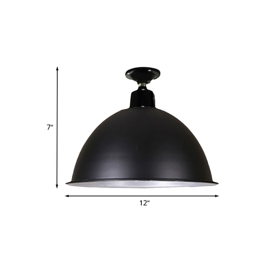 Loft Style Dome Ceiling Lighting 1 Head Metal Semi Flush Mount Light in Black for Dining Room, 12"/14" Width Clearhalo 'Ceiling Lights' 'Close To Ceiling Lights' 'Close to ceiling' 'Semi-flushmount' Lighting' 602423