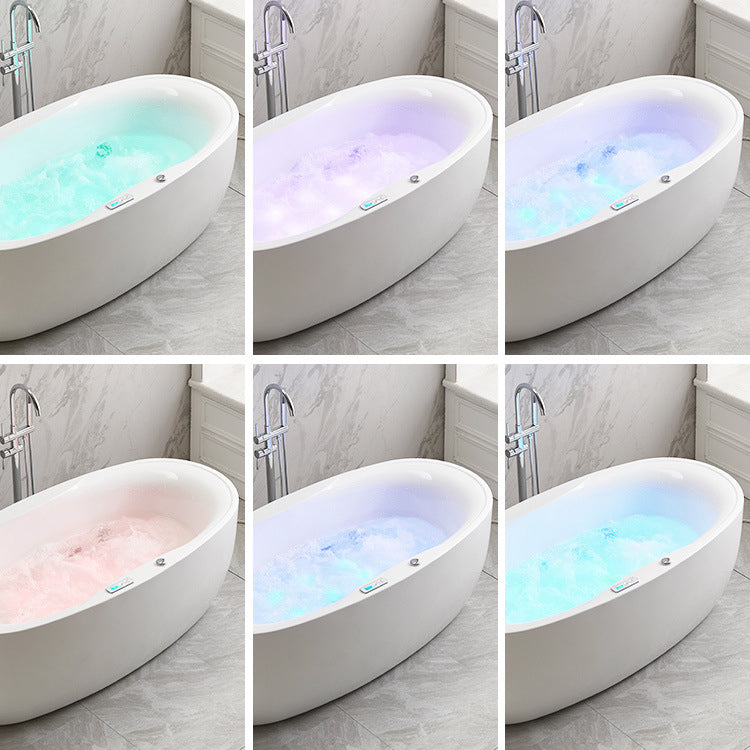 Modern Oval Acrylic Bathtub Hotel Freestanding Bath Tub in White Clearhalo 'Bathroom Remodel & Bathroom Fixtures' 'Bathtubs' 'Home Improvement' 'home_improvement' 'home_improvement_bathtubs' 'Showers & Bathtubs' 6024510