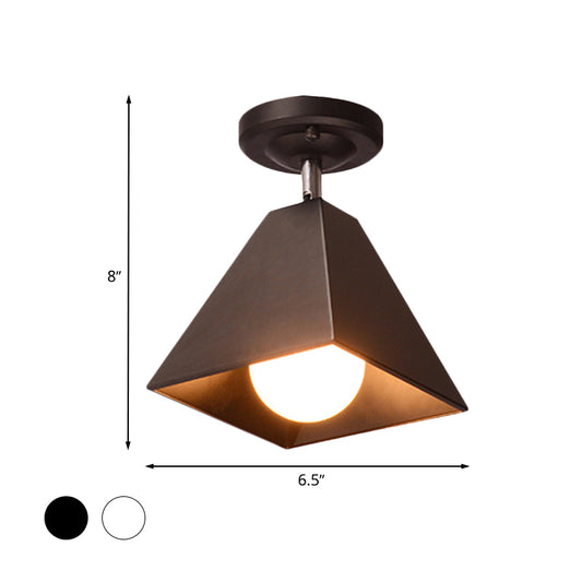 1/3-Bulb Pyramid Semi Flush Mount Light Vintage Style Black/White Metallic Ceiling Lighting for Corridor Clearhalo 'Ceiling Lights' 'Close To Ceiling Lights' 'Close to ceiling' 'Semi-flushmount' Lighting' 602457