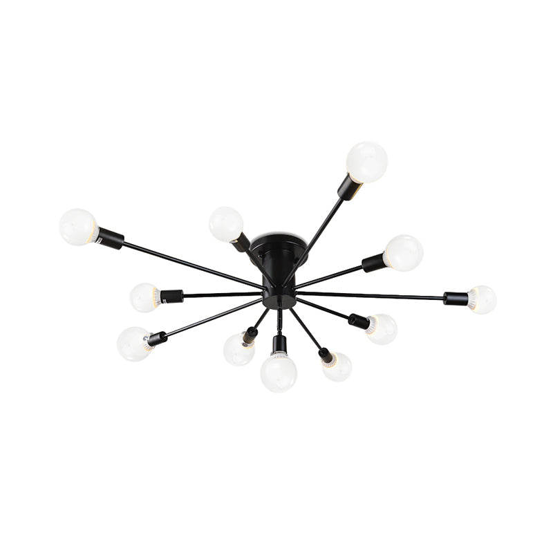 6/8 Heads Ceiling Light Fixture with Exposed Bulb Metal Retro Style Bedroom Semi Flush Mount Lighting in Black/White Clearhalo 'Ceiling Lights' 'Close To Ceiling Lights' 'Close to ceiling' 'Semi-flushmount' Lighting' 602516