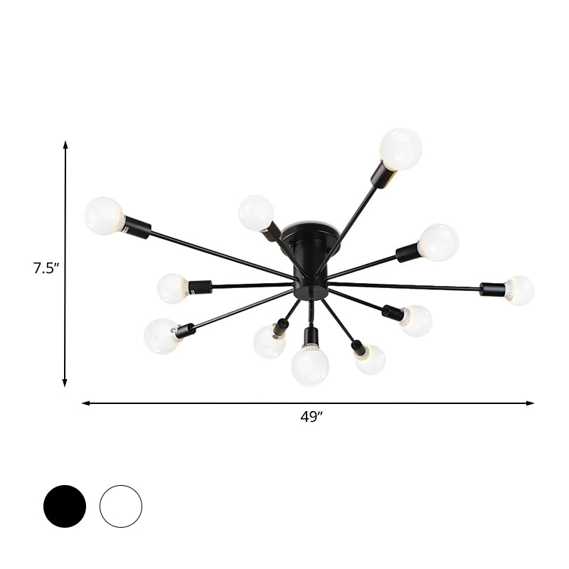 6/8 Heads Ceiling Light Fixture with Exposed Bulb Metal Retro Style Bedroom Semi Flush Mount Lighting in Black/White Clearhalo 'Ceiling Lights' 'Close To Ceiling Lights' 'Close to ceiling' 'Semi-flushmount' Lighting' 602517