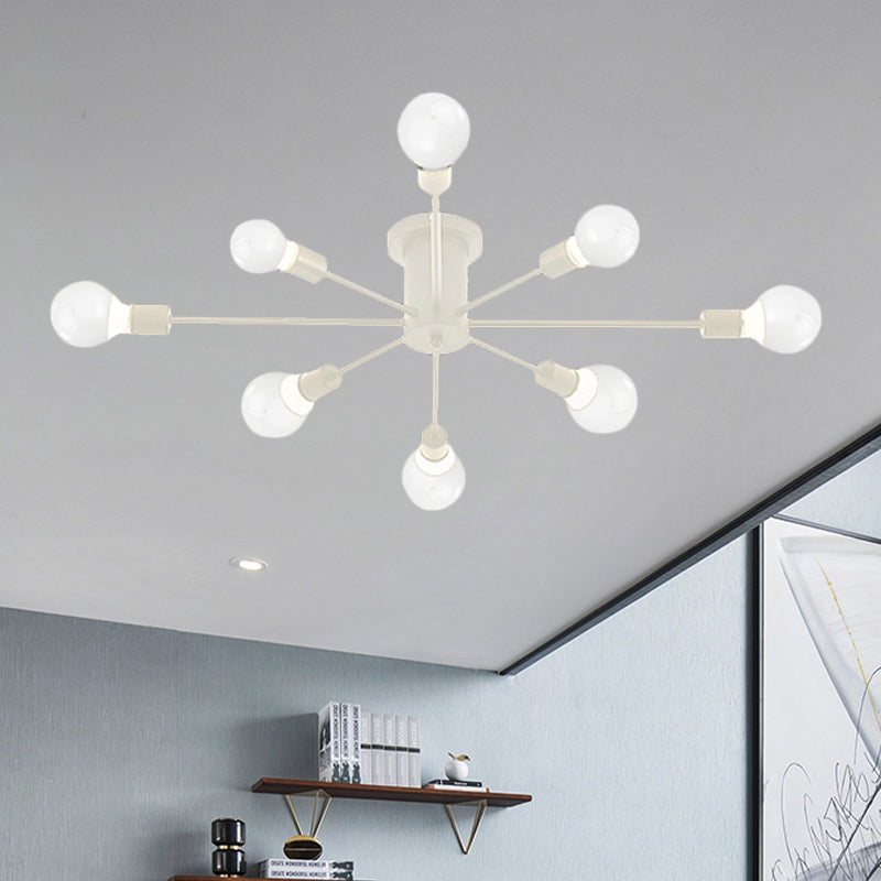 6/8 Heads Ceiling Light Fixture with Exposed Bulb Metal Retro Style Bedroom Semi Flush Mount Lighting in Black/White 8 White Clearhalo 'Ceiling Lights' 'Close To Ceiling Lights' 'Close to ceiling' 'Semi-flushmount' Lighting' 602541