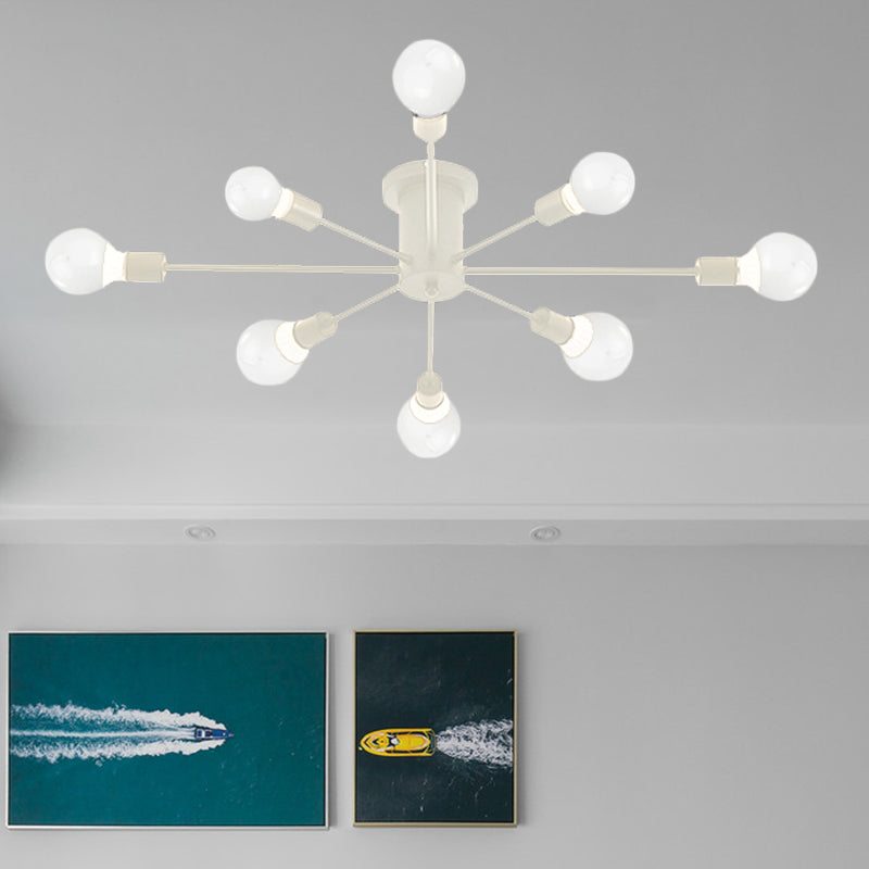 6/8 Heads Ceiling Light Fixture with Exposed Bulb Metal Retro Style Bedroom Semi Flush Mount Lighting in Black/White Clearhalo 'Ceiling Lights' 'Close To Ceiling Lights' 'Close to ceiling' 'Semi-flushmount' Lighting' 602543