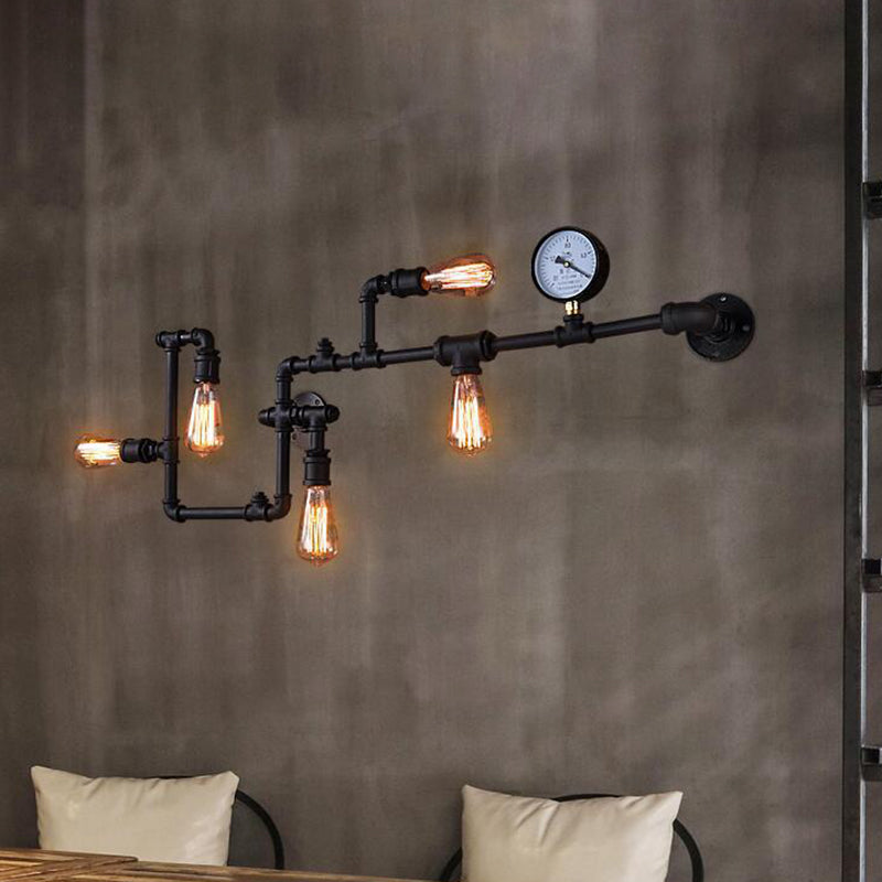 Industrial Twisted Pipe Wall Light Fixture 5 Heads Iron Wall Mount Sconce in Black/Bronze for Bedroom Clearhalo 'Art deco wall lights' 'Cast Iron' 'Glass' 'Industrial wall lights' 'Industrial' 'Middle century wall lights' 'Modern' 'Rustic wall lights' 'Tiffany' 'Traditional wall lights' 'Wall Lamps & Sconces' 'Wall Lights' Lighting' 602716