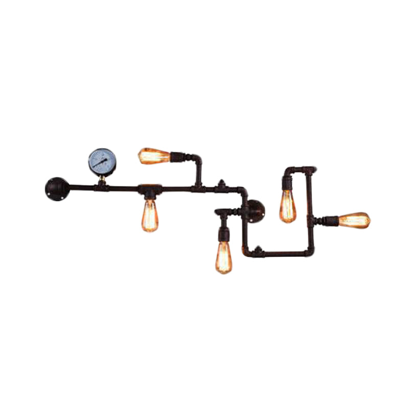 Industrial Twisted Pipe Wall Light Fixture 5 Heads Iron Wall Mount Sconce in Black/Bronze for Bedroom Clearhalo 'Art deco wall lights' 'Cast Iron' 'Glass' 'Industrial wall lights' 'Industrial' 'Middle century wall lights' 'Modern' 'Rustic wall lights' 'Tiffany' 'Traditional wall lights' 'Wall Lamps & Sconces' 'Wall Lights' Lighting' 602717