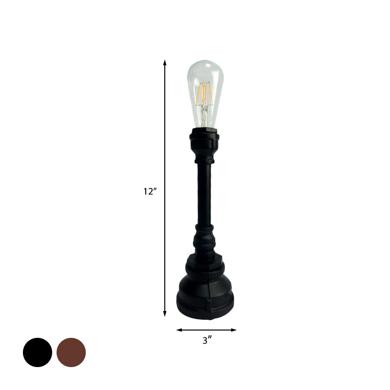 Farmhouse Piping Table Light 1 Bulb Metal Nightstand Lamp in Black/Rust with Plug In Cord for Bar Clearhalo 'Lamps' 'Table Lamps' Lighting' 602741