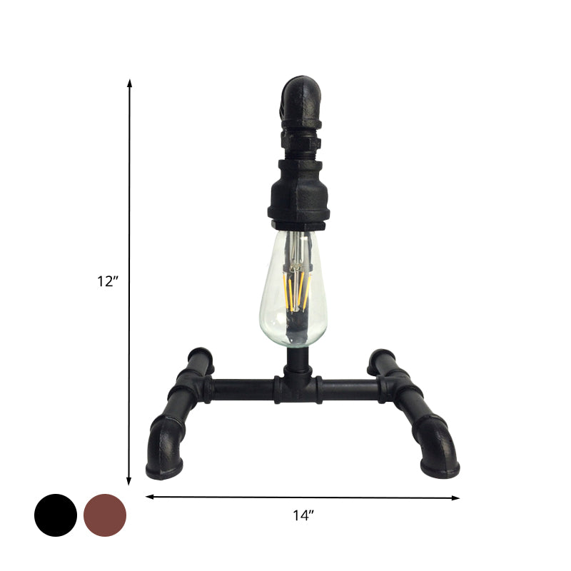 Copper/Black 1 Light Small Desk Lamp Vintage Iron Exposed Bulb Plug In Night Table Light with Pipe-Like Base Clearhalo 'Lamps' 'Table Lamps' Lighting' 602756