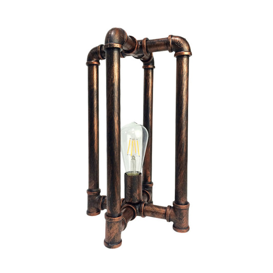 Iron Rust Task Lighting Cross Pipe 1 Head Industrial Nightstand Lamp with Plug In Cord for Restaurant Clearhalo 'Lamps' 'Table Lamps' Lighting' 602762